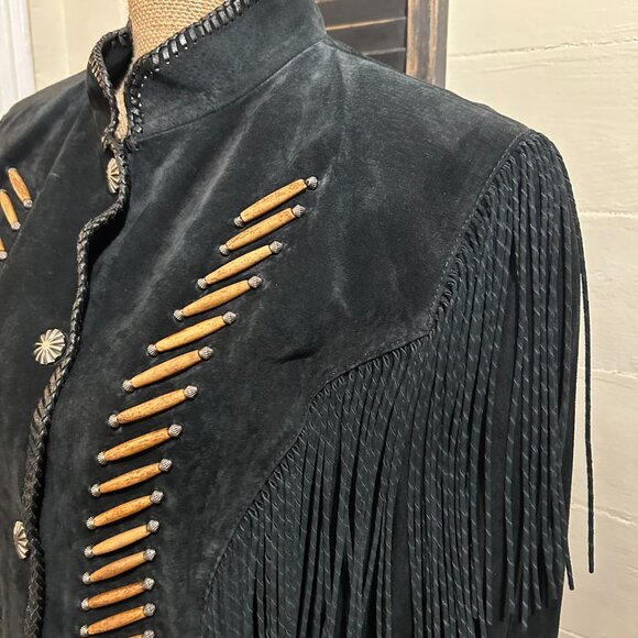 Gorgeous Cripple Creek Black Suede Fringed/Beaded Jacket, XL, EUC - Picture 1 of 12